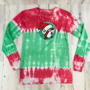 Bucees Green Red Bucky Beaver Santa Christmas Tie Dye Shirt Long Sleeve S NWT
